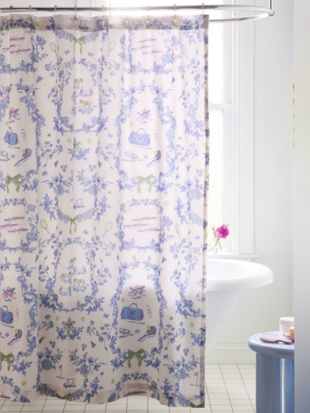 UO Preppy Toile Eco-Friendly Cotton Sport Icons Shower Curtain
